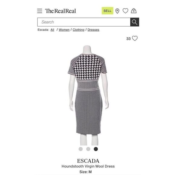 Escada Black & White Houndstooth Scoop Neck Wool Sheath Dress Size Med Designer - Picture 9 of 14